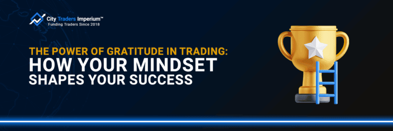 City Traders Imperium banner for gratitude in trading article featuring a gold trophy with a star and a blue ladder on a dark background