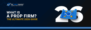 City Traders Imperium banner for a prop firm guide featuring a blue strategy map scroll with stars and arrows next to the number 26 on a dark background