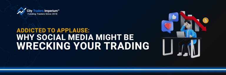 Stressed trader at a laptop surrounded by social media likes and a red falling chart, illustrating the risks of social media trading